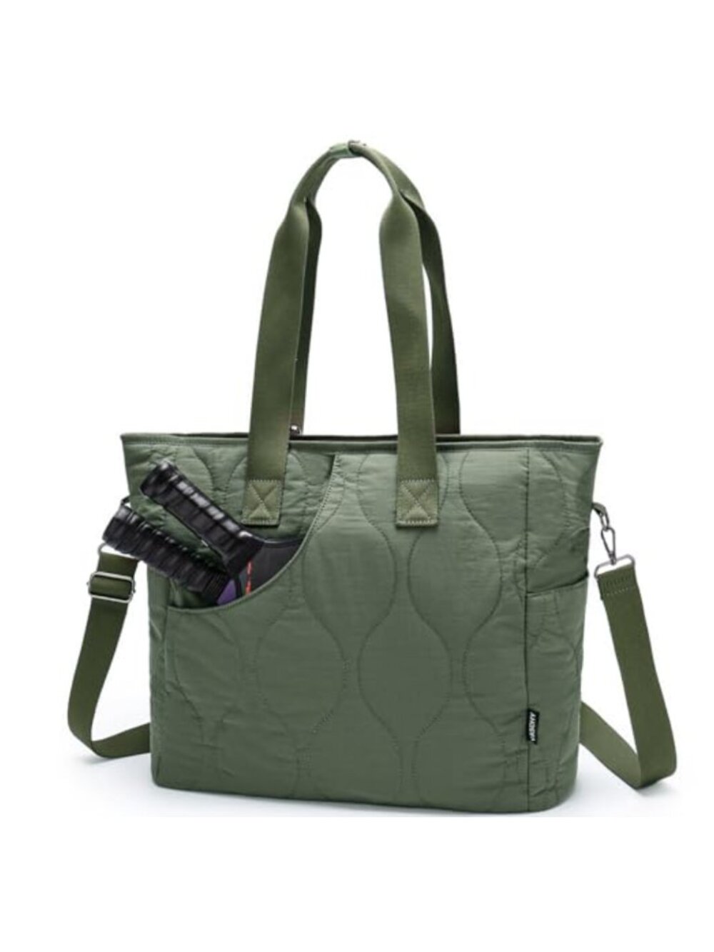 Puffer Quilted Pickleball Tote Bag w/Paddle Sleeve & Crossbody Strap